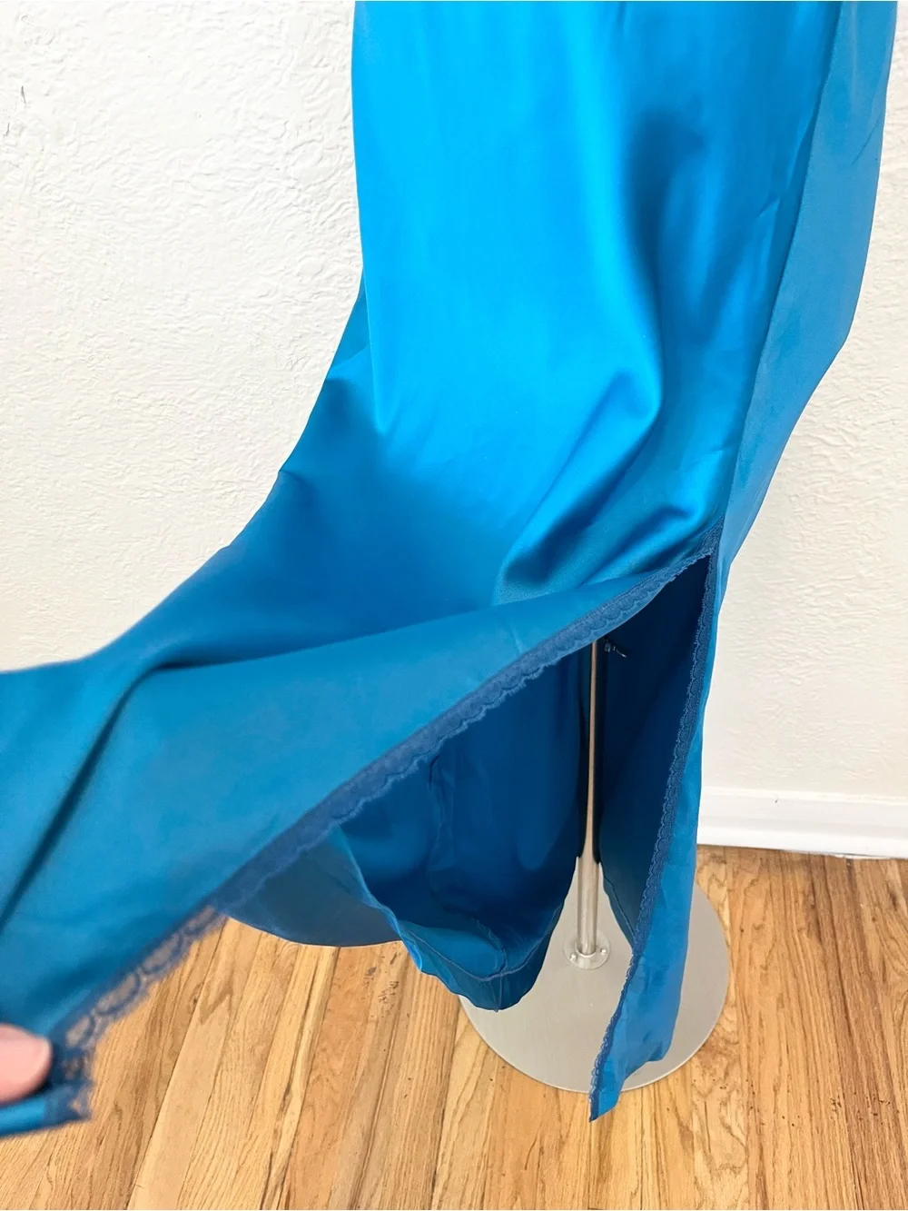 Vintage Slip Dress Chemise Blue Satin Lace Trim size Small S Romantic Fairy - Picture 5 of 13